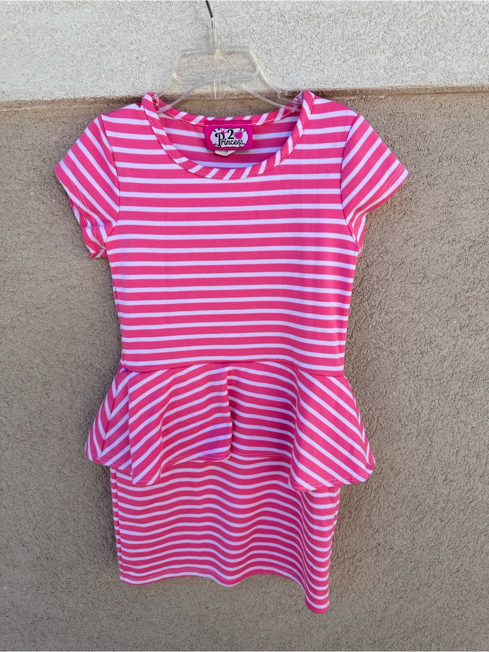 Girls 2 Princess Pink and White Striped Peplum Dress